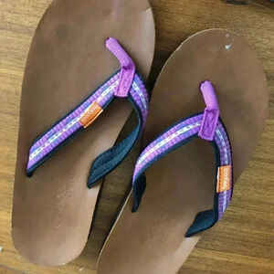 Feelgoodz Leather Flip Flop Purple Aztec Strap